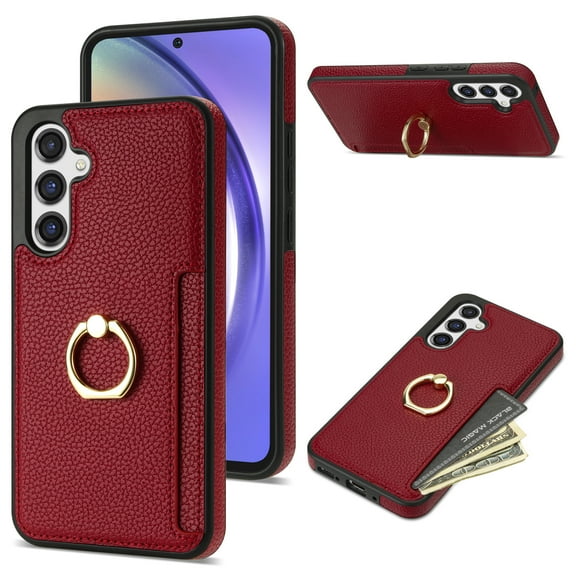 Allytech for Samsung Galaxy A14 5G Case with Ring Holder, Premium PU Leather Kickstand Shockproof Cards Holder Cash Pocket Wallet Case Cover for Samsung Galaxy A14 5G - Red