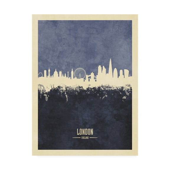 Trademark Fine Art 'London England Skyline Navy Poster' Canvas Art by Michael Tompsett