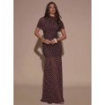 thumbnail image 3 of Coffee Brown Polka Dot Ruched Maxi Dress With Short Sleeve And High Neck, 3 of 30