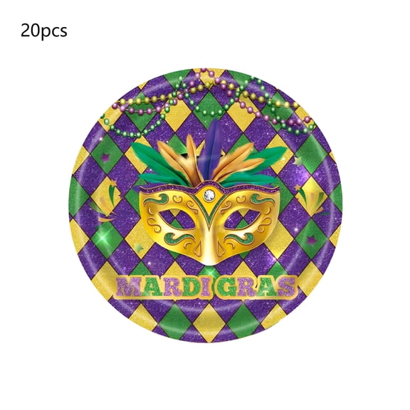 BPPEG 20pcs Mardi Gras Party Supplies, Disposable Tableware Set, Glitter Decorated Plates Cups Napkins Tablecloth, Paper for Carnival Celebration