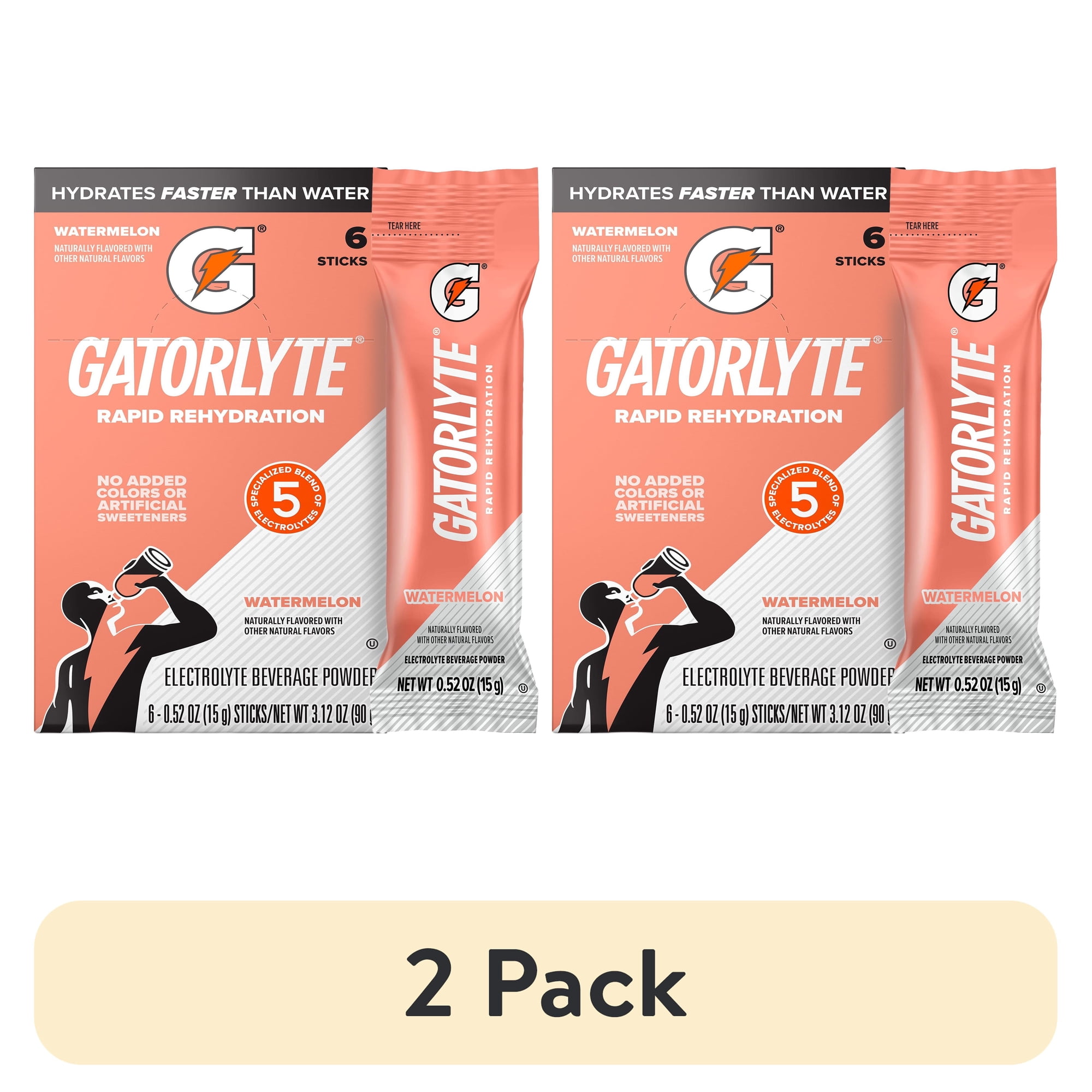 (2 pack) Gatorade Gatorlyte Electrolyte Beverage Powder Mix, Watermelon Flavor, 0.52 oz, 6 pack