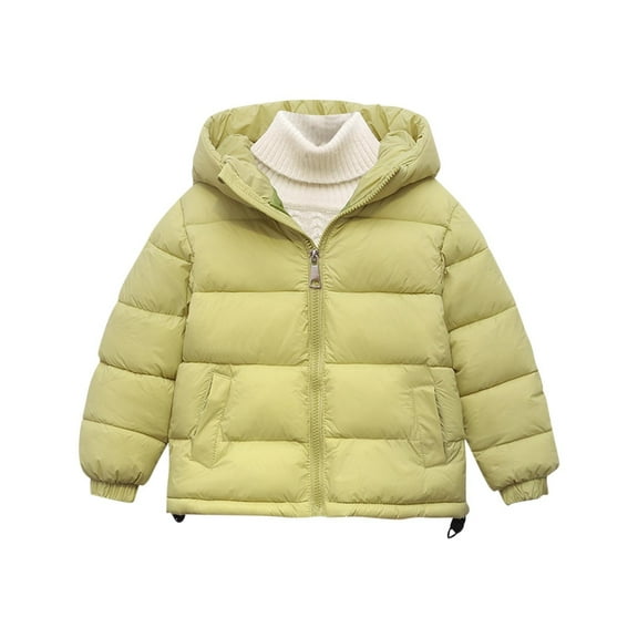 SERTG Big Kids Solid Color Hooded Coat Zipper Plush Lined Fall Winter Warm Down Cotton Long Sleeve Cold Weather Outerwear for Children 4-12 Years(Green,3 Years)