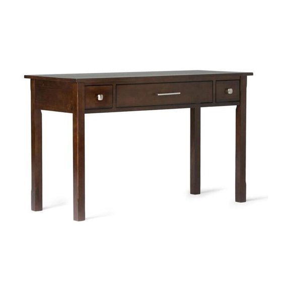 Writing Desk - Dark Tobacco Brown - Solid Pine Wood - Keyboard Tray & Drawers - 20"L x 47"W