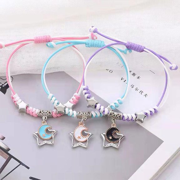 QHUDLV 3pcs Lucky Charm Handmade Moon Flower Couple Friendship Bracelet Wax Lot E0