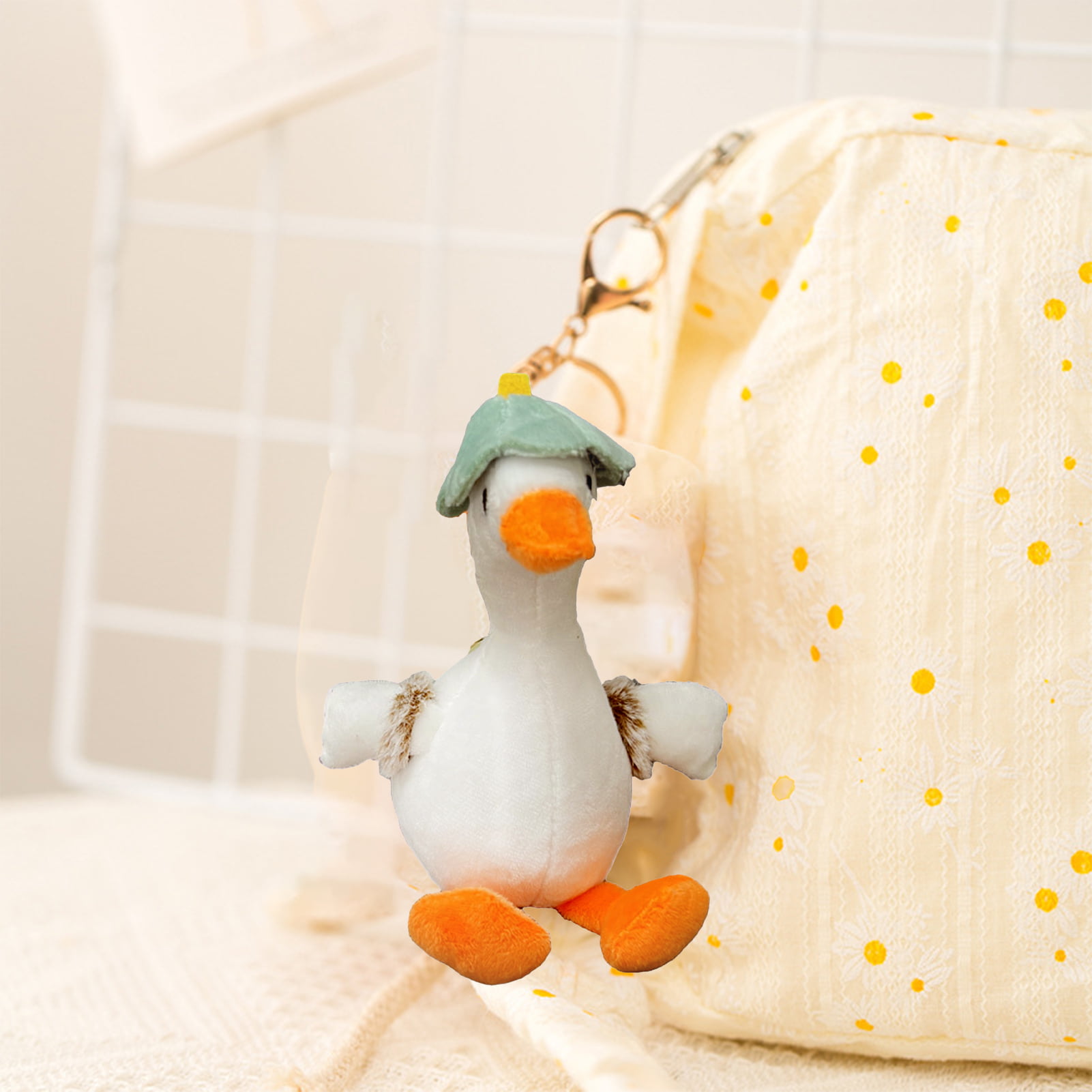 greenhome Plush Duck Keychain with Hat Flower Backpack Fuzzy DIY Soft  Cartoon Duck Animal Car Key Ring Pendant Backpack Ornament
