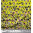 thumbnail image 2 of Soimoi Yellow Cotton Voile Fabric Leaves & Artistic Pink Floral Panel Print Fabric by Yard 42 Inch Wide, 2 of 3