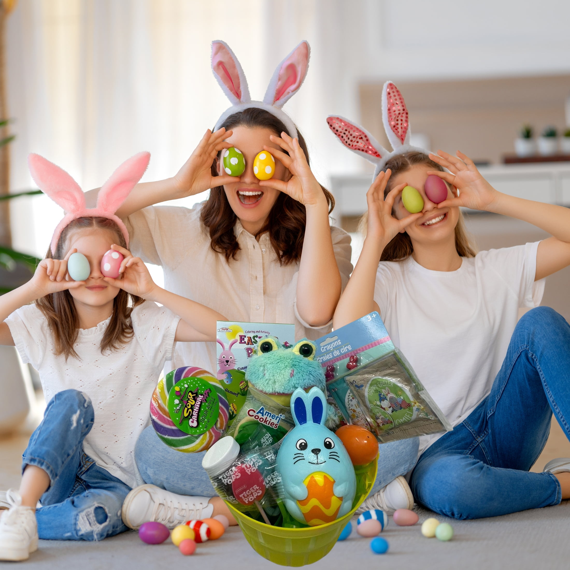 KRE Frog Stuffed Animal Easter Yellow Basket Stocking Stuffer Decoration Party Favor Surprise Basket Prize Gathering Carnival Classroom Rewards Filler Fun Party Birthday Supply Assorted Gift Set of 1