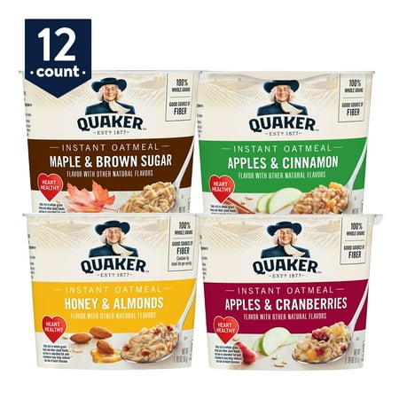 Quaker Instant Oatmeal Express Cups, Variety Pack, Breakfast Cereal, 12 Ct