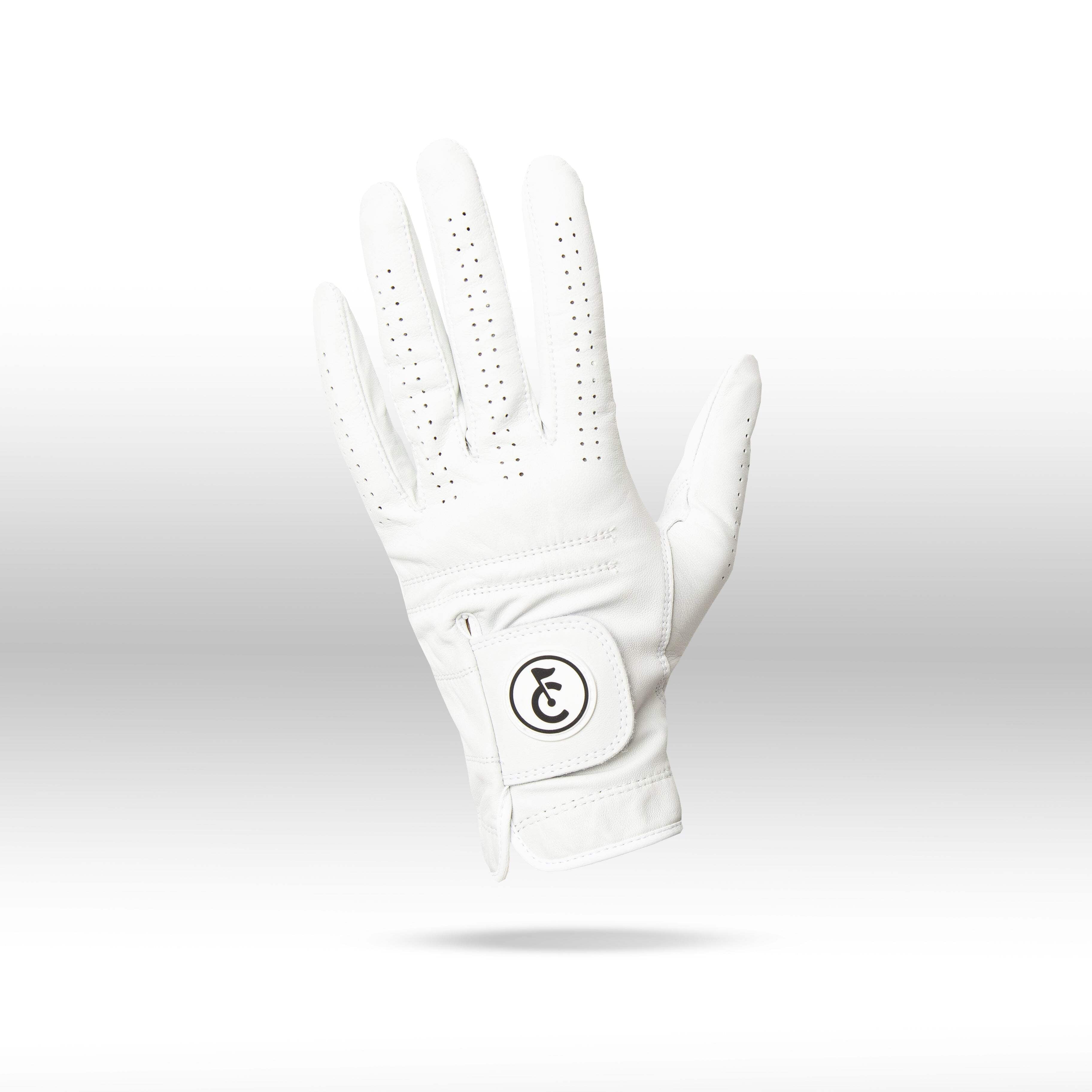 All White Premium Cabretta Leather Golf Glove with Supportive Palm Pad