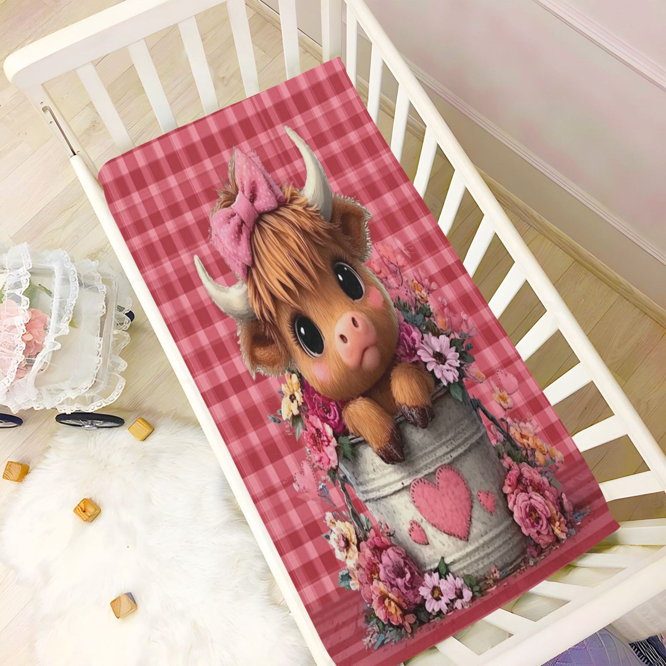 Baby Essentials 52”x 28”- Standard Cotton-like Modal Elastic- Adorable Highland Cows Design Crib Sheets for Newborns and Toddlers