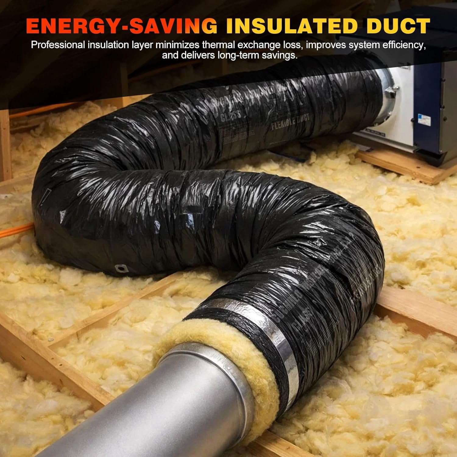 4 Inch Insulated Flexible Duct 25 FT, R4 HVAC Flex Duct Black Jacket, Owens Corning Fiberglass, Ventilation
