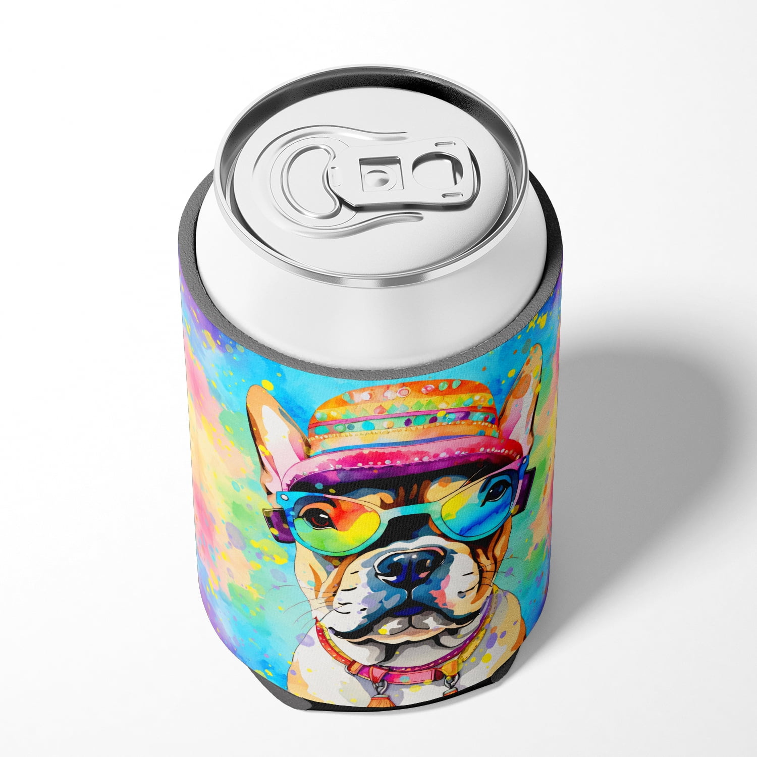 French Bulldog Hippie Dawg Can or Bottle Hugger 3 in x 5 in