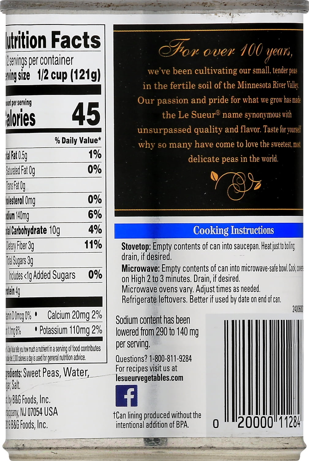 (2 pack) Le Sueur Very Young Small Sweet Peas, 50% Less Sodium, Whole Peas, 15 oz Can