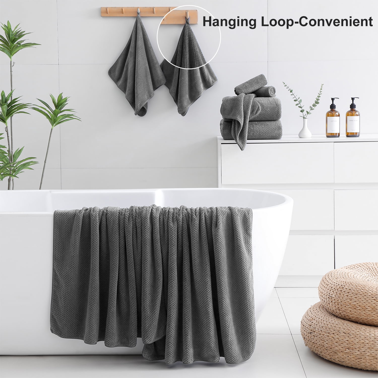 Kebury 6 Pack Bath Towels Set, 27"x55" Bath Sheets Towels Set For Adults, Mid-size Bathroom Towel Ultra Soft Microfiber Quick Dry Highly Absorbent Shower Towel Spa Hotel Use (Dark Gray)