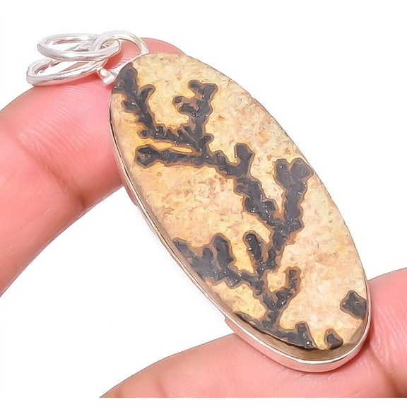 Germany Psilomelane Dendrite 925 Sterling Silver Pendant 2.34" P1806-27, Christmas Gift, Gemstone Silver Jewelry, Psilomelane Pendant, New Year Sale