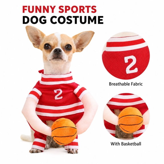 Dog Basketball Player Costume - Pet Halloween Costume Adjustable Funny Dress Up Sports Outfit for Small Medium Dog