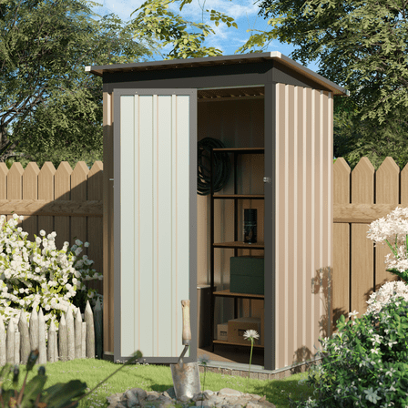 YINGYING  Outdoor Storage Shed, 4.27FT x2.42FT Metal Garden Shed with Pent Roof & Hinge Door for Garden, Backyards