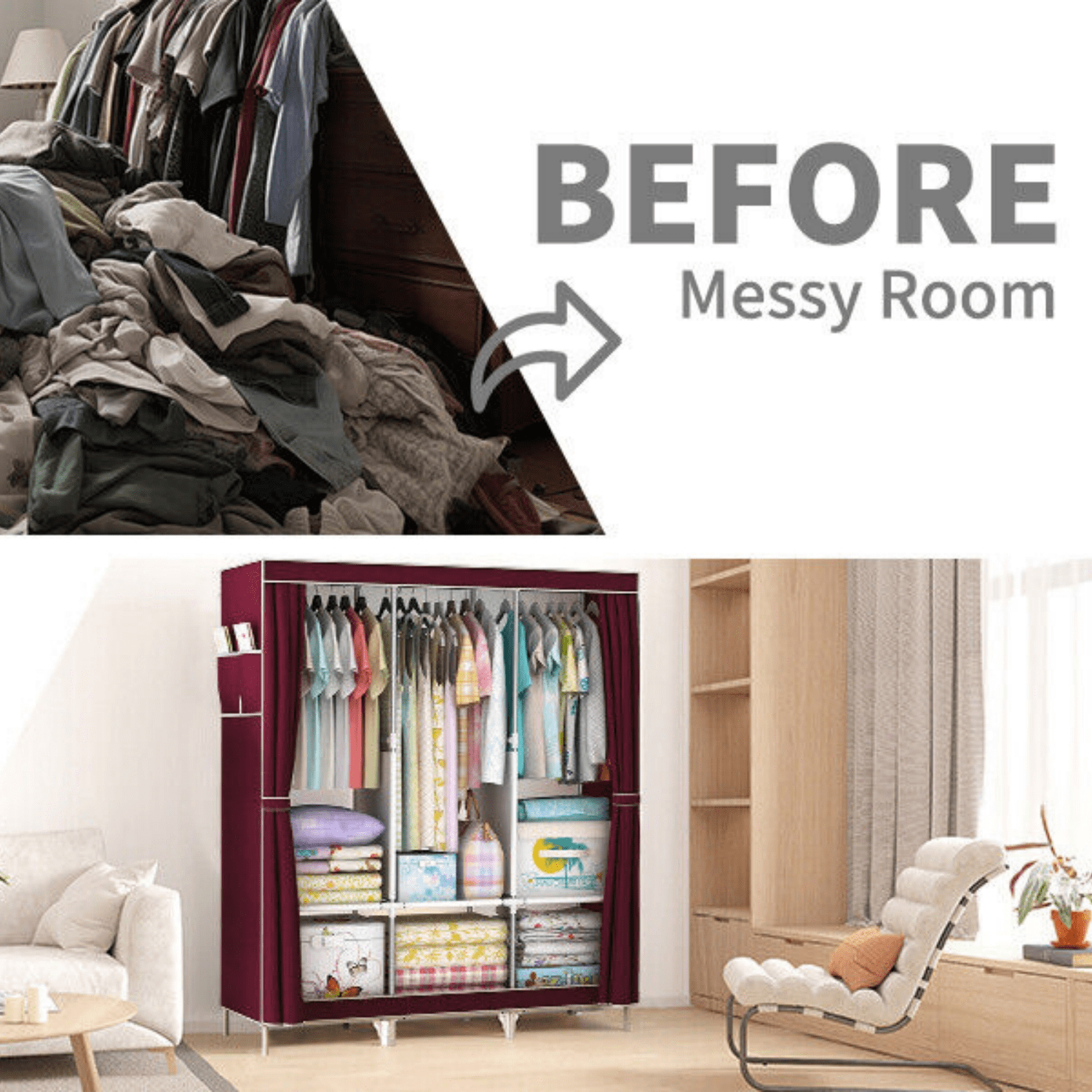 Portable Wardrobe Closet,Clothes Organizer And Storage For Bedroom Wardrobe Adult Wardrobe Clothing Rack Shelf Dustproof