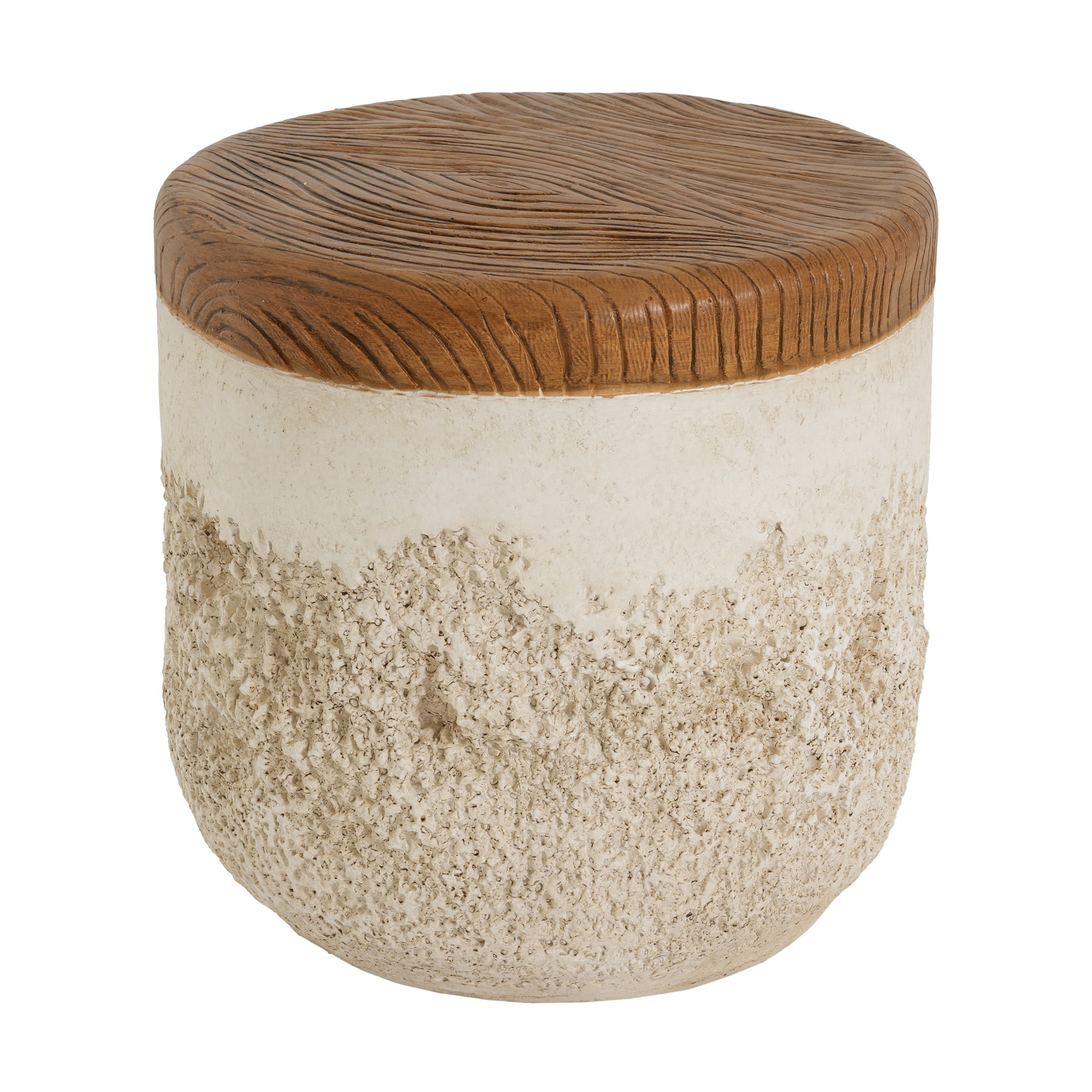 Christopher Knight Home Outdoor MGO Round Side Table with Faux Wood Grain Top, Dual-Texture, Beige