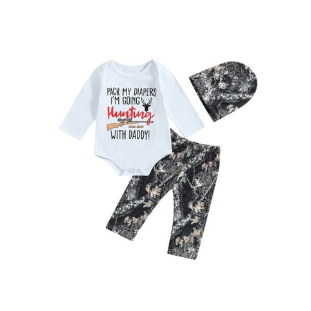 

Bagilaanoe 3pcs Newborn Baby Boys Long Pants Set Letters Print Long Sleeve Rompers Tops + Trousers + Hat 6M 12M 18M 24M Infant Casual Outfits
