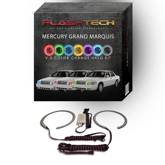 Flashtech RGB Multi Color Changing LED Halo kit for 06-11 Mercury Grand Marquis Headlights