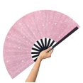 thumbnail image 1 of Abanico plegable GeGeya de 33 cm para bailar en línea con purpurina rosa, 1 of 6