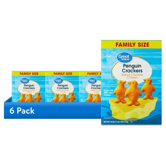 (6 pack) Great Value Baked Cheddar Cheese Penguin Crackers, 19 oz