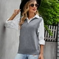 thumbnail image 3 of Defitshape Women's Knit Sweater Vest Sleeveless Top Cotton Zip Fall Basic Light Casual Fitted Acrylic Lapel Tank Top Grey Medium, 3 of 4