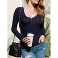 thumbnail image 2 of Doublju Women's Henley Neck Ribbed Top with Button (Plus Size Available), 2 of 3