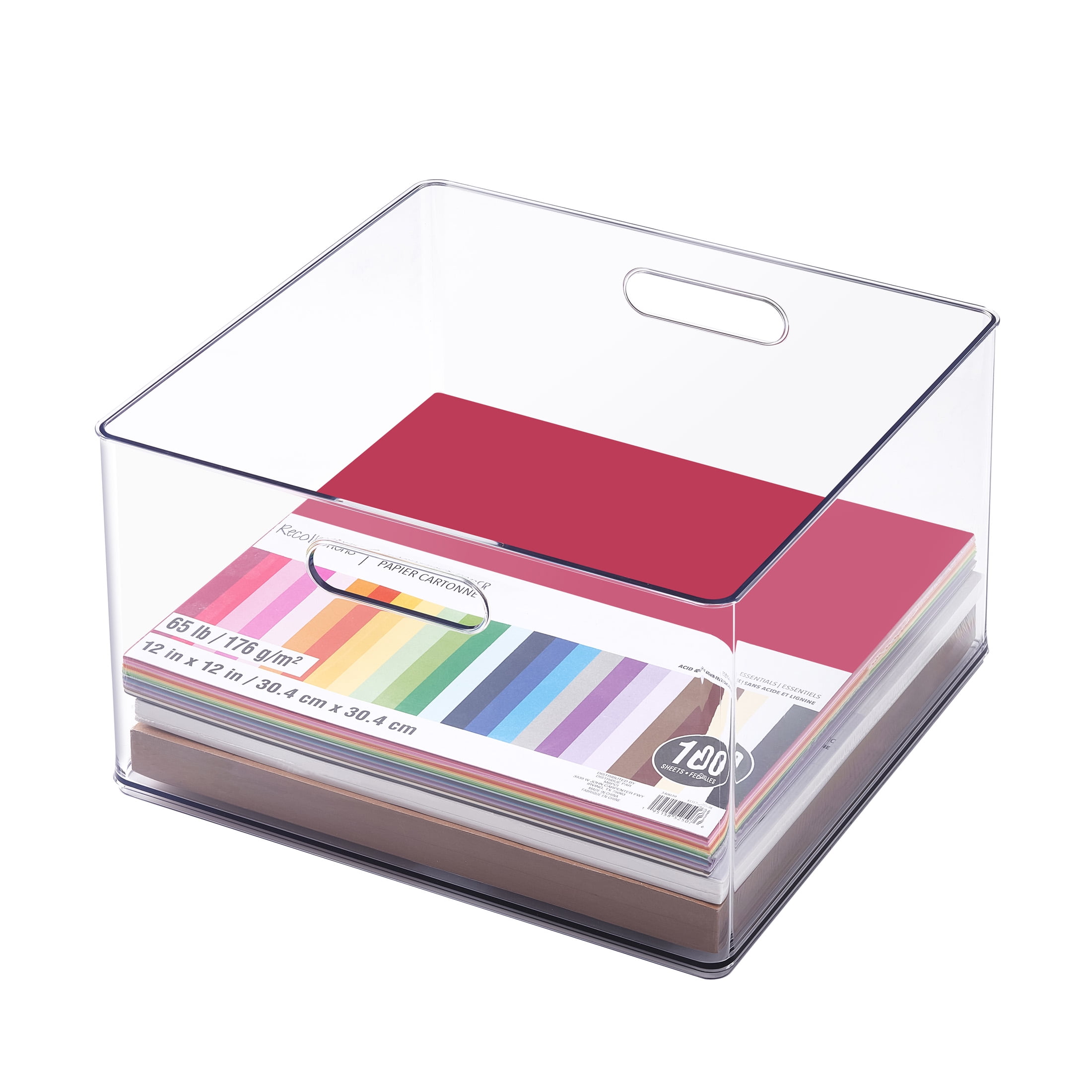 13" x 13" Clear Storage Bin with Handles by Simply Tidy - Stackable Plastic Organizer for Paper - Crafts - and Office Supplies - 1 Pack