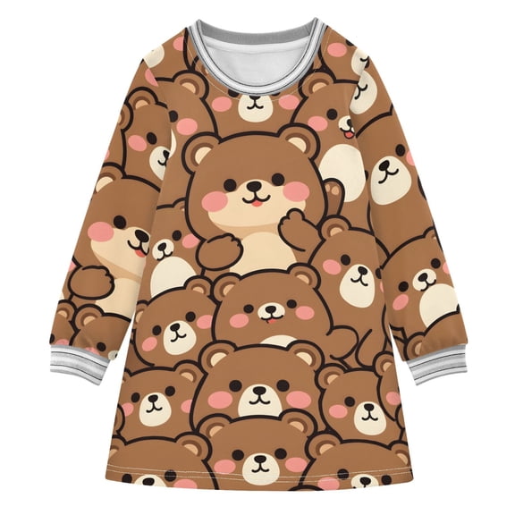 Cute Bears Girls'long-sleeved dress Thickened A-dress Warm Dress Basic Shirt Party Dresses