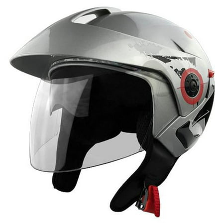 3 by 4 Open Face Motorcycle Helmet with Face Shield, Silver | Walmart