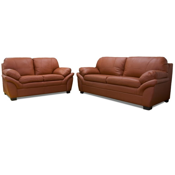 Sala de Piel Genuina Sofá y Love Seat ConfortoPiel Genova Terracota