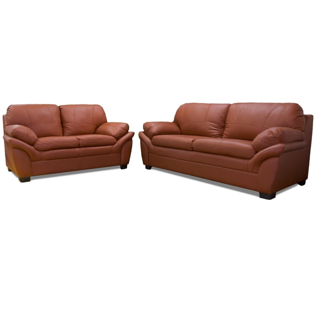 Sala de Piel Genuina Sofá y Love Seat ConfortoPiel Genova Terracota