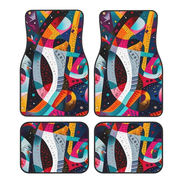 Balery Abstract Jazz Instrumental Juego de 4 Alfombrillas para Auto, Revestimientos de Caucho Resistente, Diseño Antideslizante
