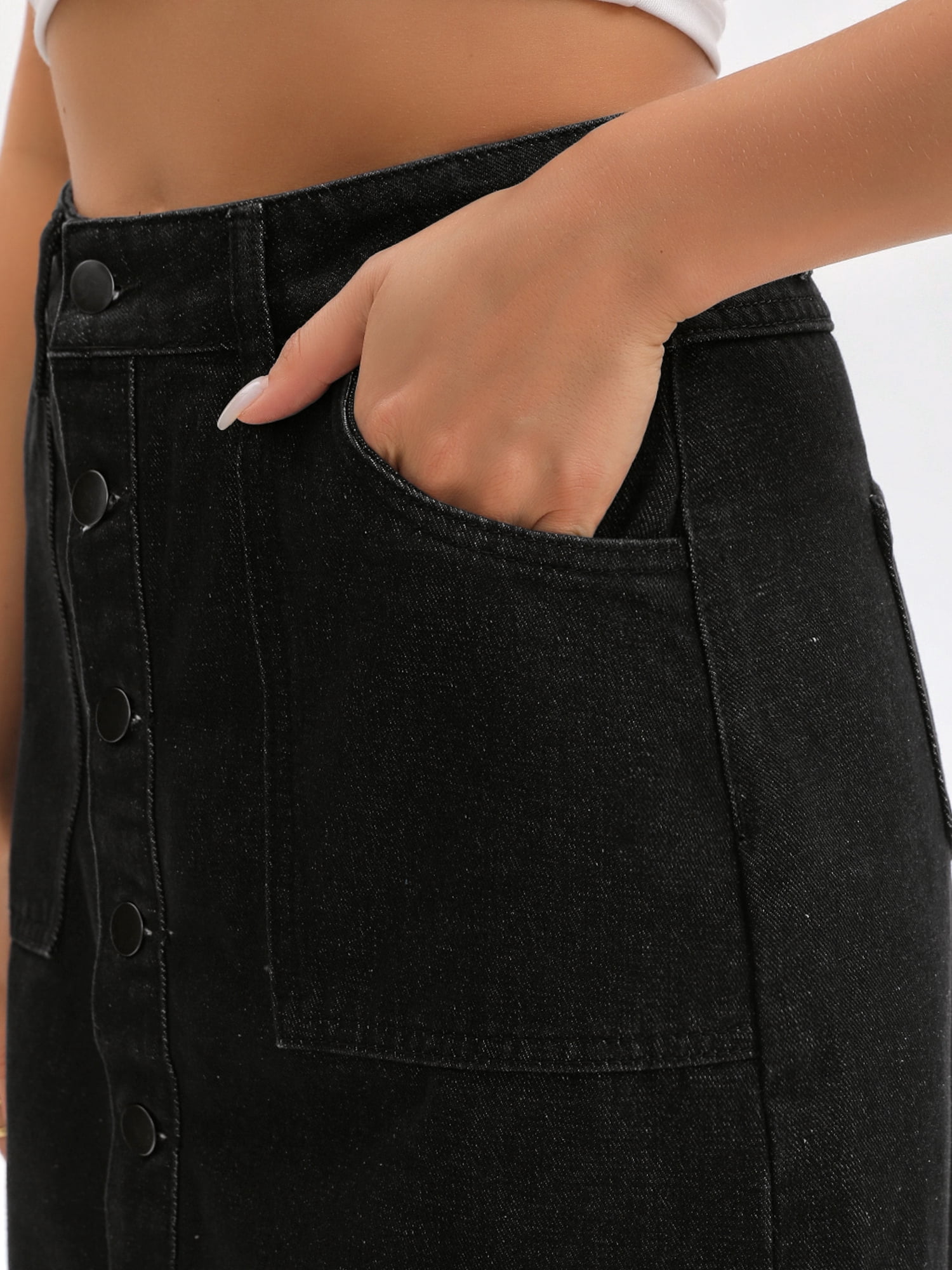 DARING DIVA Women's Denim Raw Hem Button Down Pencil Skirts Small Black