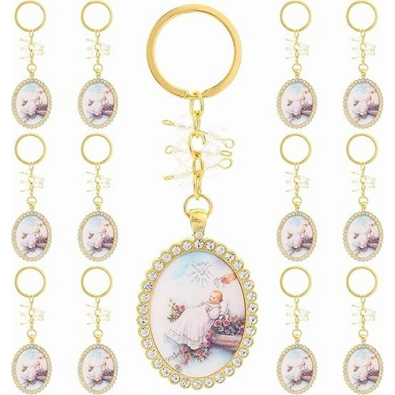12PC Rhinestone Bling Keychain Recuerdos De Bautizo First Communion Catholic Wedding Memories Gifts Party Favors Decorations