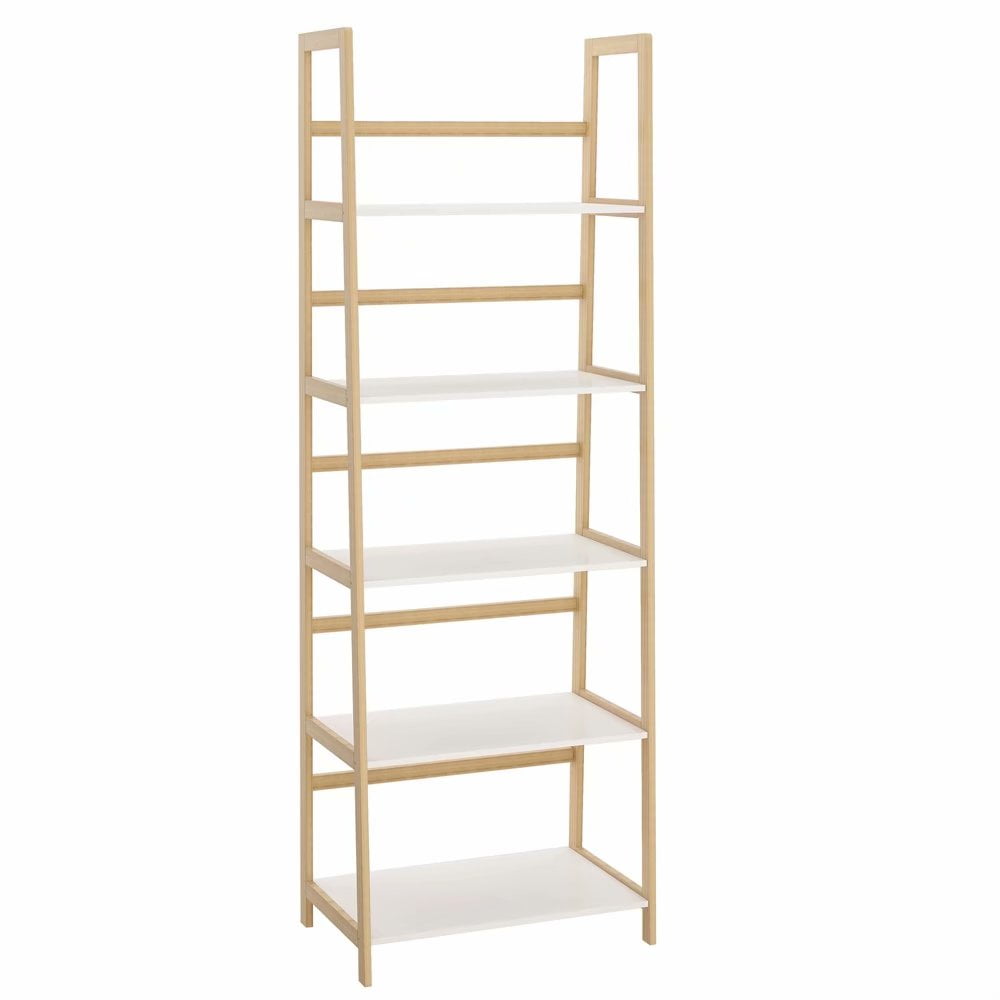 Solid Bamboo Wood 5 Tiered Bookshelf, Elements Reversible Bookcase