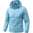 thumbnail image 2 of Liweisiy Lightweight Hooded Jacket For Mens Loose Fit Full Zip Drawstring Hood Windproof Outerwear Hiking Daily Casual Coat Blue 3XL, 2 of 9