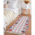 thumbnail image 3 of Area Rug with Tassels 2' x 5', American Flag Star Kitchen Runner Rug for Hallway Bedroom Throw Rugs, Independence Day Pink Blue Checkered Soft Door Mat for Bathroom Entrance Living Room, 3 of 9