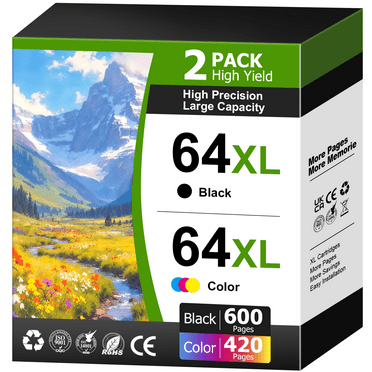 64XL Ink Cartridges Combo Compatible for HP 64 Ink Cartridges for HP Ink 64 64XL for Envy Photo 7855 7155 7858 Printer ( 2 Pack)