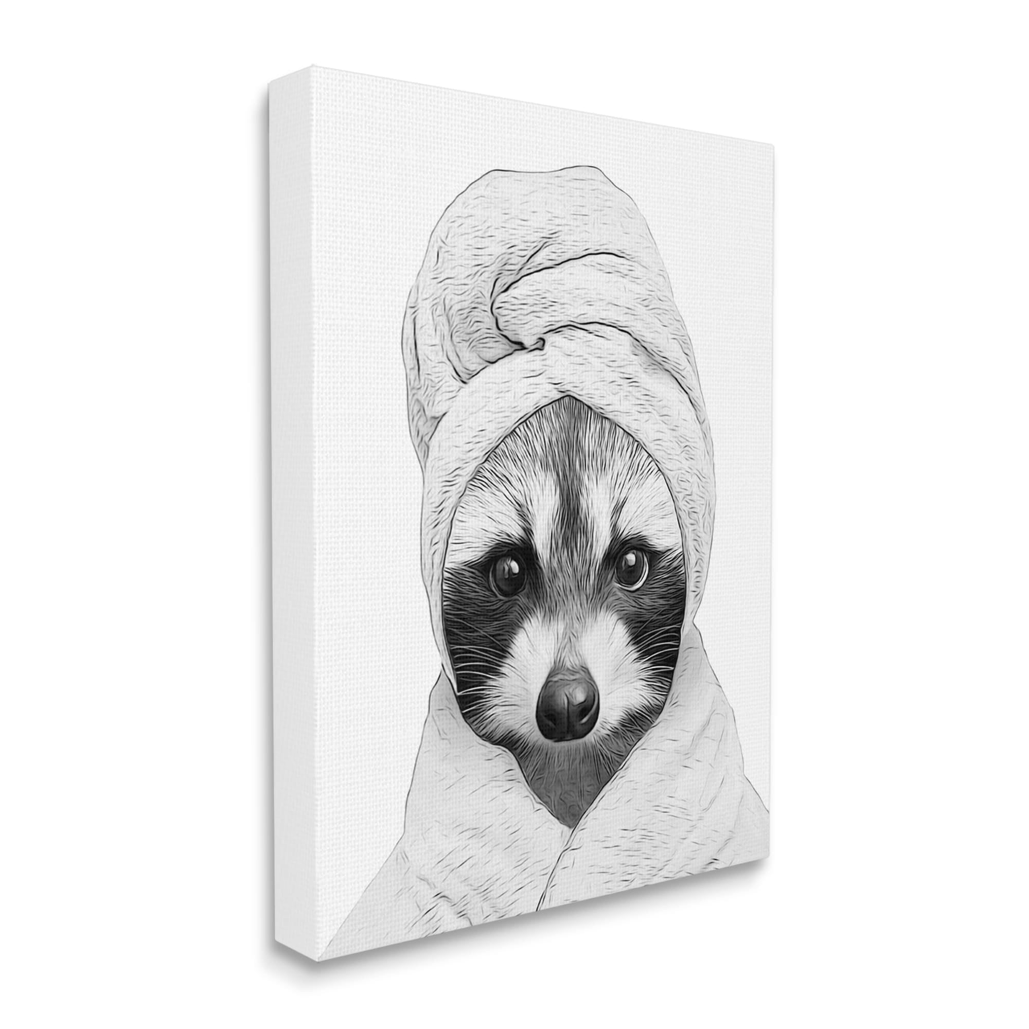 Stupell Industries Funny Raccoon Bathrobe Towel Animals & Insects Painting Gallery Wrapped Canvas Print Wall Art