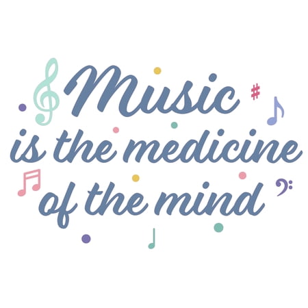 Music is the Medicine of the Mind with Floating Musical Notes Artwork Design for Living Room Vinyl Wall Decal - Inspirational Quotation and Beautiful Words about Loving Art for Musical Room Wall Decor