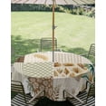 thumbnail image 2 of Outdoor Tablecloth with Umbrella Hole Zipper Tropical Plants Plaid Round Tablecloth 60" Waterproof Outside Table Cloth Summer Palm Leaf Checkered Brown Patio Table Cover Tablecloths for Picnic Party, 2 of 8