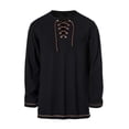 thumbnail image 2 of LEKWK Renaissance Costume Men Long Sleeve Vintage Pirate Viking Tops V Neck Lace Up Shirts with Belt Medieval Halloween Costume, 2 of 6