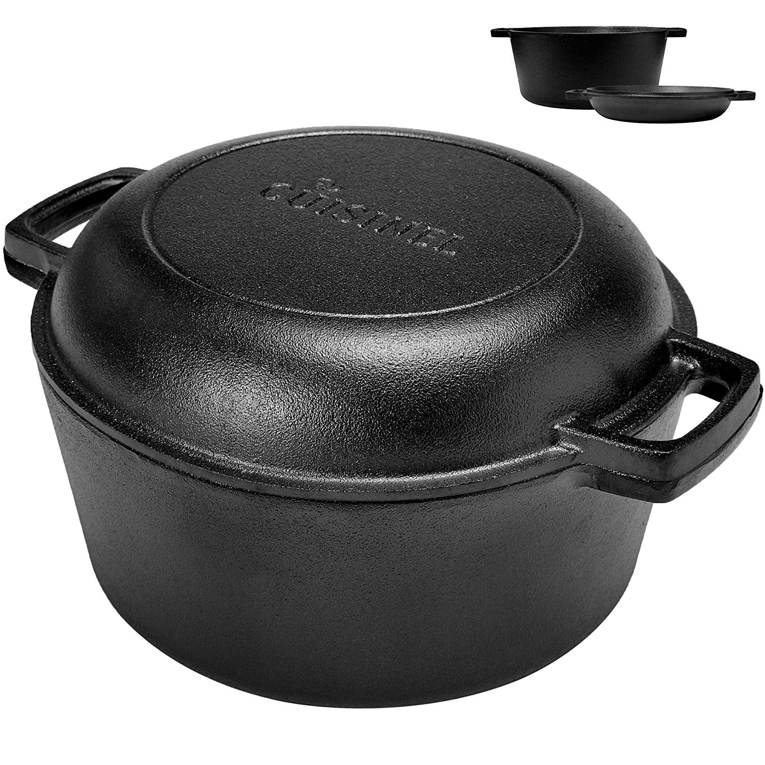 Pre-Seasoned Cast Iron Skillet and Double Dutch Oven Set – 2 In 1