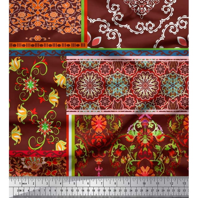 Soimoi Poly Georgette Fabric Floral & Damask Patchwork Print Fabric by Yard 52 Inch Wide