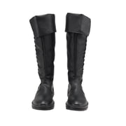 Cos-Animefly Vintage Medieval Viking Black Leather Boots Men's Knight Long Boots Lace Shoes Gothic Carnival Party