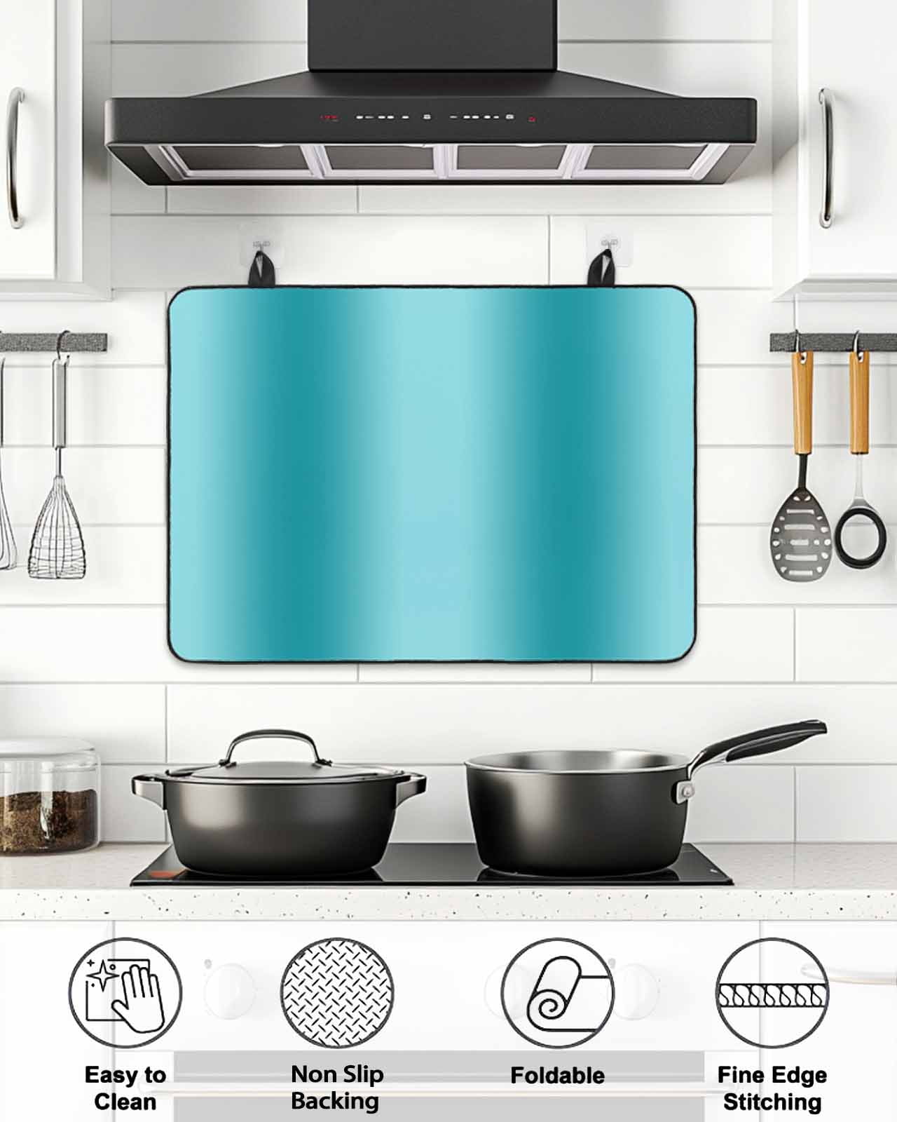 Stove Top Covers for Electric Stove, Teal Ombre Glass Stovetop Cover Protector, Modern Abstract Art Farmhouse Gradient Induction Cooktop Protector Oven Mat for Kitchen Countertop 28.5"x20.5"