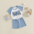 thumbnail image 5 of mgoYE Baby Boy Clothes 6-9 Months Toddler Baby Boy Summer Clothes Embroidered Letter Short Sleeve T-Shirts Elastic Shorts Newborn Infant Boy Outfits(Blue,0-6 Months), 5 of 6